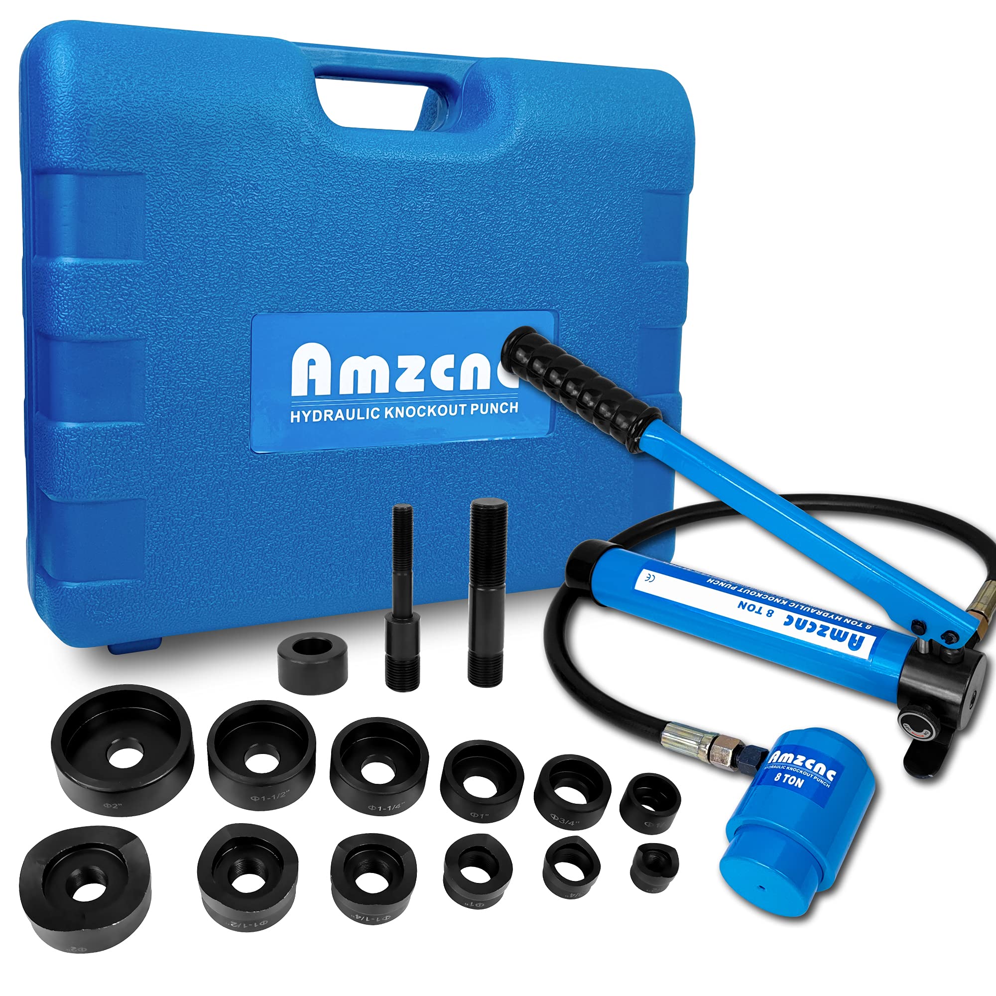 AMZCNC Hydraulic Knockout Punch Set - 8 Piece Electrical Conduit Hole Cutter Kit (1/2