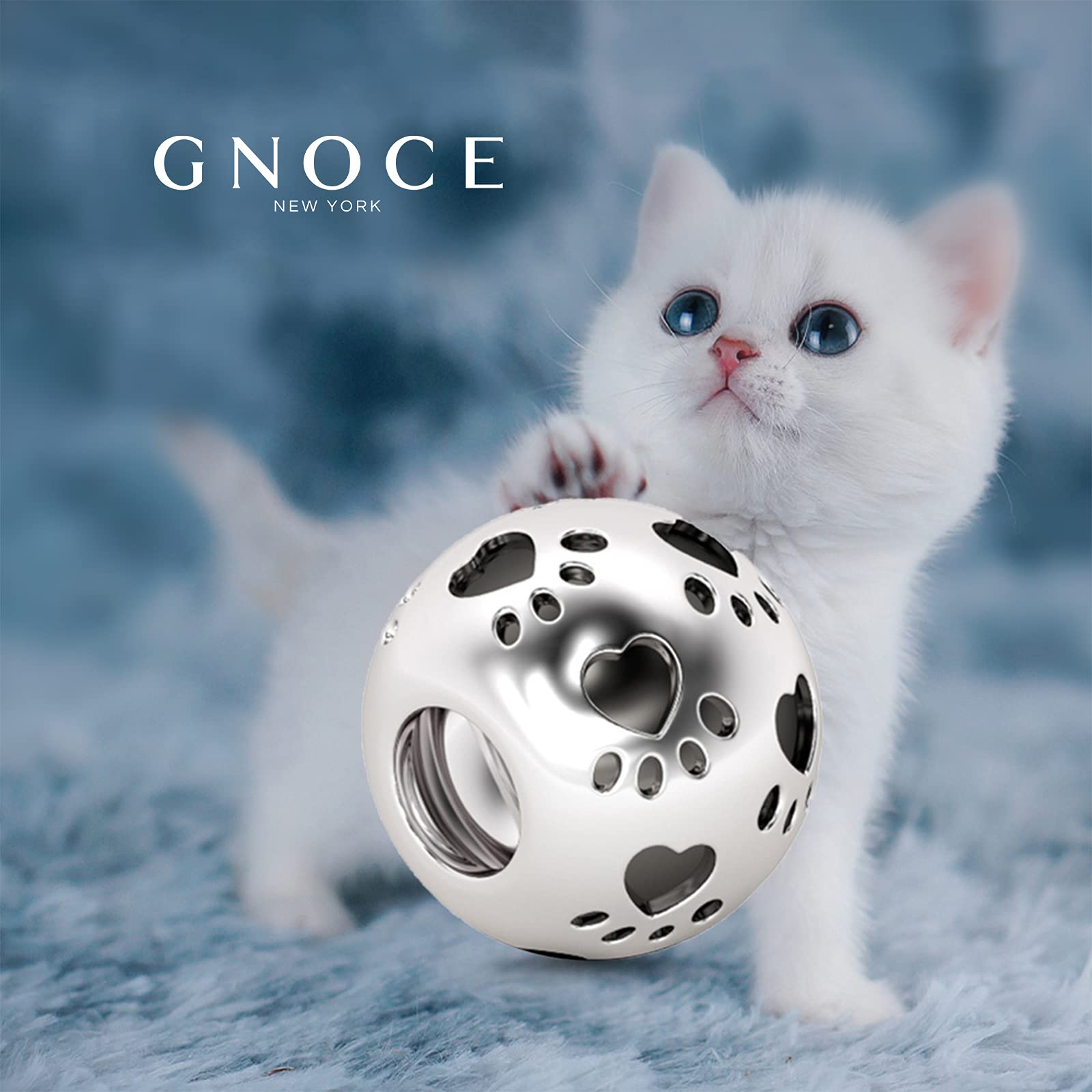 GNOCE Sterling Silver Pet Paw Print Charm Bead - Hollow Animal Paw Charm for Bracelets & Necklaces - Perfect Christmas Gift for Cat & Dog Lovers - Great for Pet Memorial Jewelry and Animal-Themed Accessories