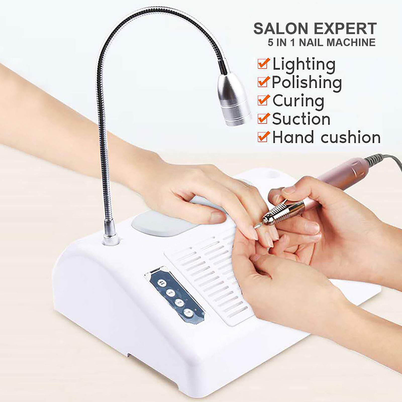 Professional 5-in-1 Electric Nail Drill Machine with UV LED Lamp & Dust Vacuum - 96W Multi-Functional Manicure Kit for Salon & Home Use | Perfect for Nail Art, Acrylics & Gel Polish Drying
