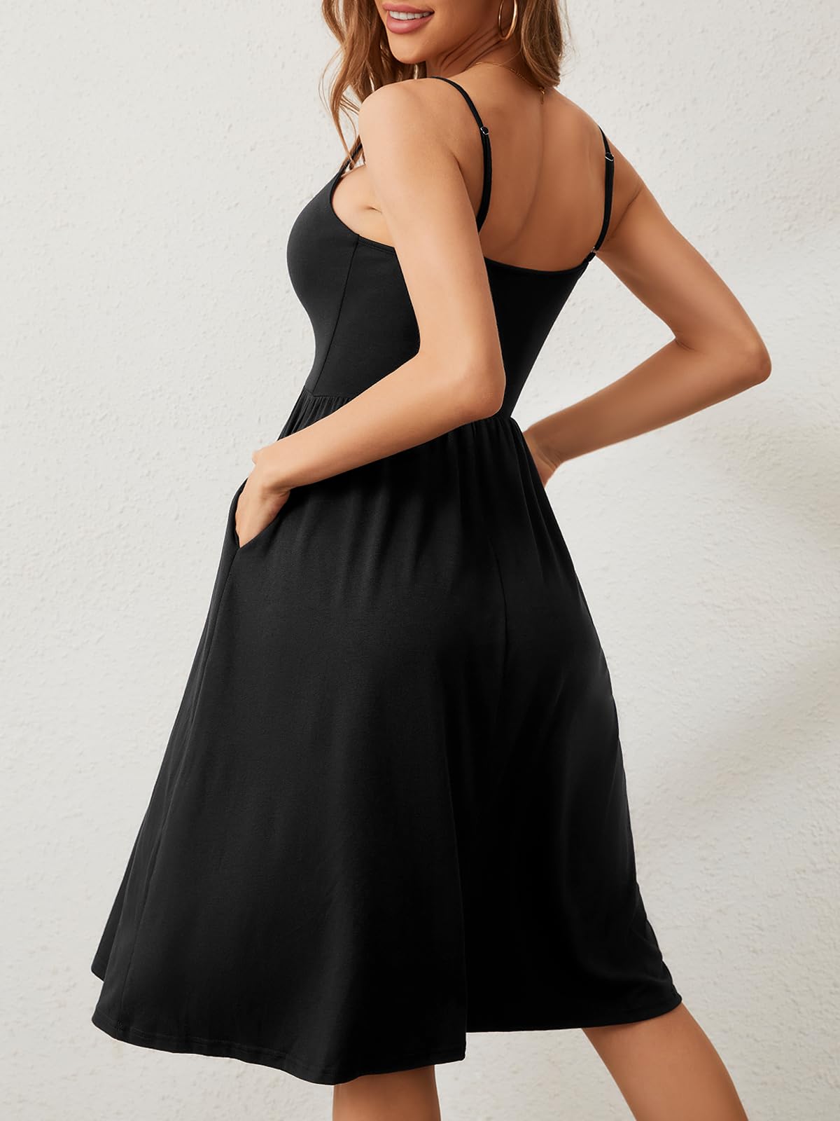 2025 Summer Dresses for Women - Casual Sweetheart Neckline Empire Waist A-Line Swing Dress with Spaghetti Straps & Pockets | Beach Vacation, Date Night, Office Wear