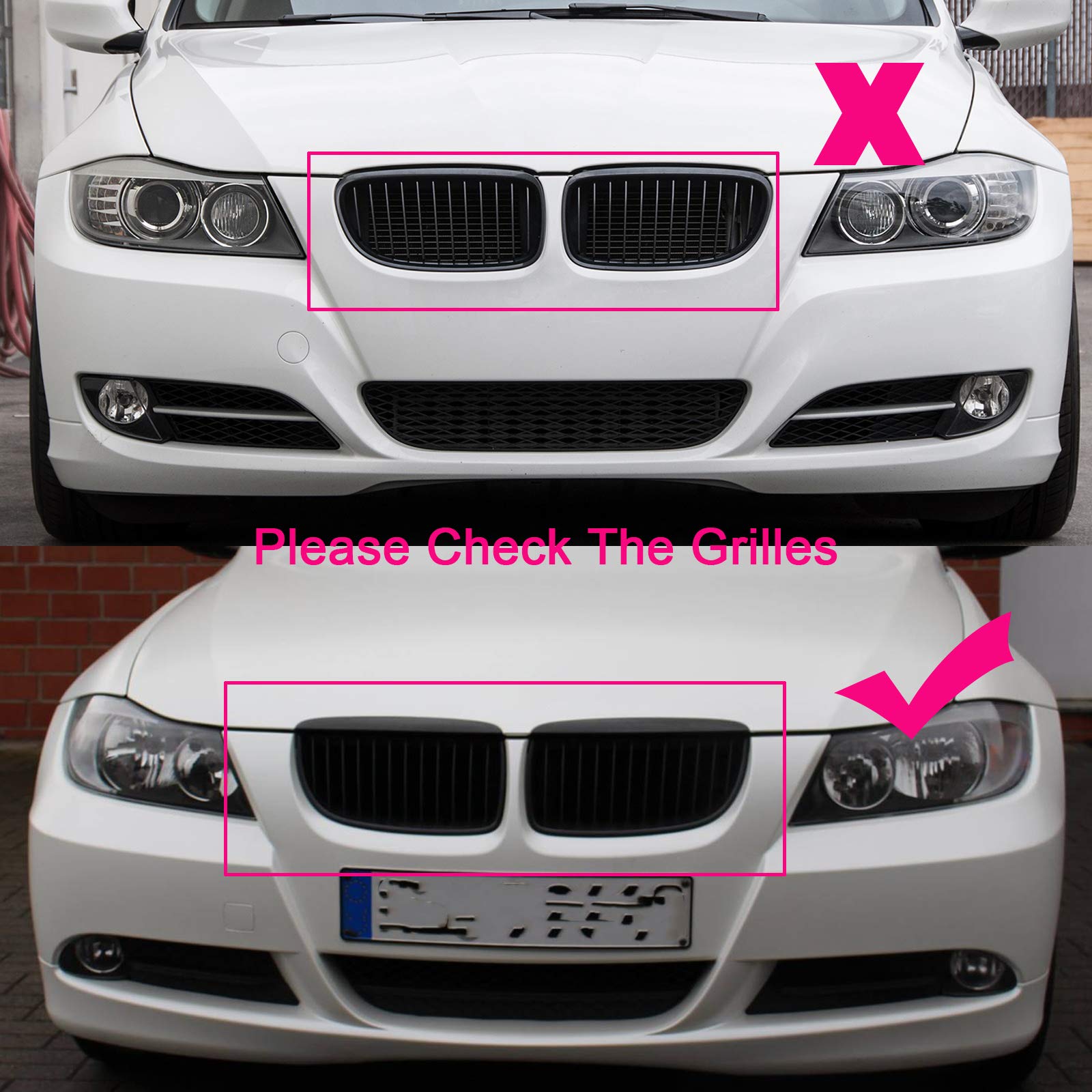 PENSUN Front Lower Bumper Grill Grille Replacement for 2006-2008 BMW 3 Series E90 E91 Sedan & Wagon - 3 Piece Set - Enhances Style & Protection for Your Vehicle