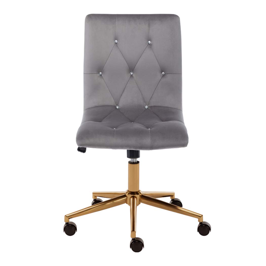 DUHOME Armless Velvet Tufted Office Chair - Adjustable Rolling Desk Chair with Wheels & Back Support, Grey - Perfect for Home Office, Computer Work & Vanity Dressing