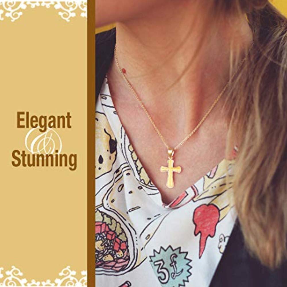 14K Yellow Gold Budded Beaded Edge Cross Pendant Necklace - Religious Jewelry for Men & Women - Perfect for Baptism, Confirmation, and Everyday Faith Wear