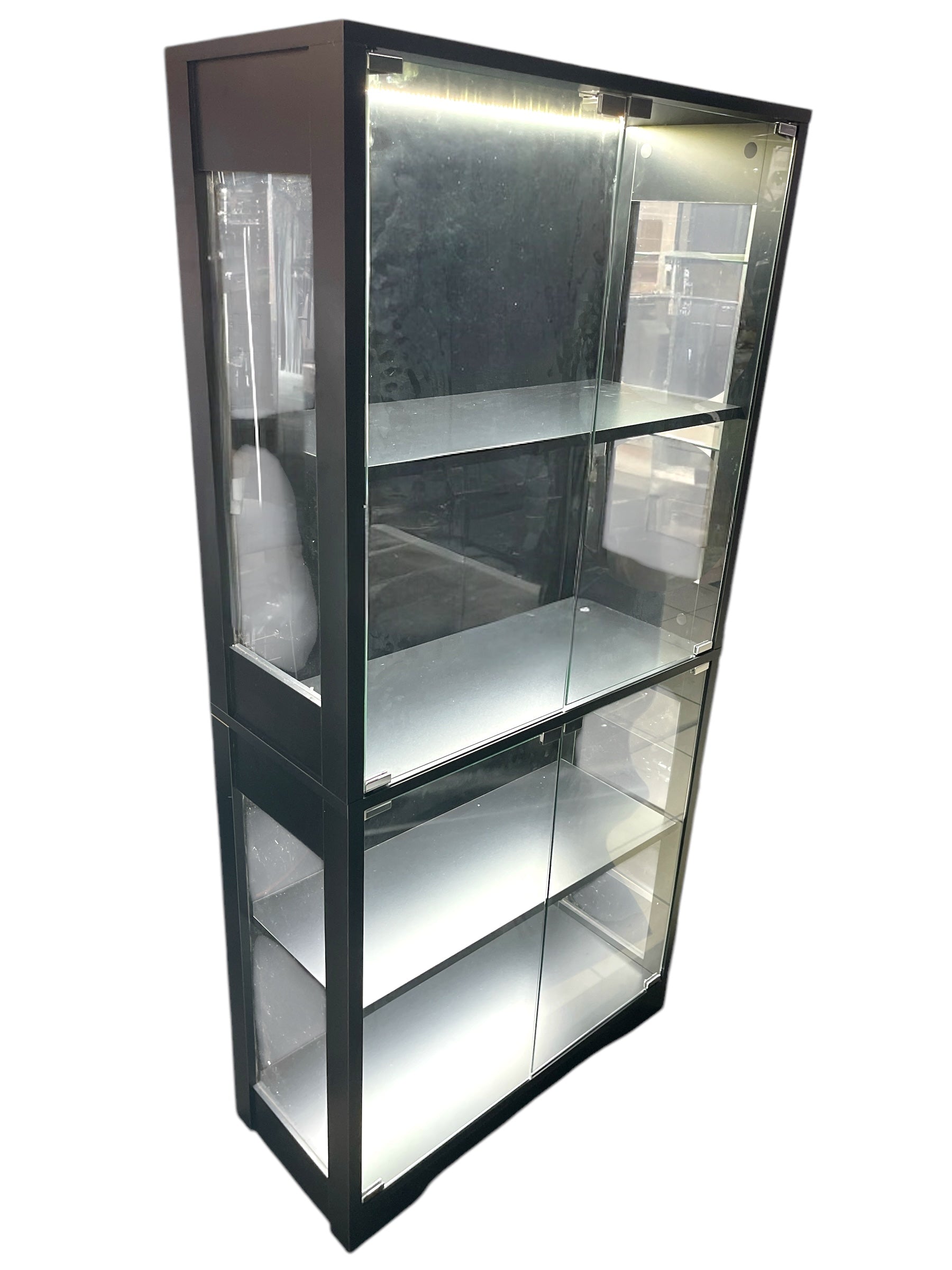 Glass Display Cabinet with 4 Adjustable Shelves & Built-in LED Lighting - Perfect for Showcasing Collectibles, China, or Retail Merchandise in Living Room or Store