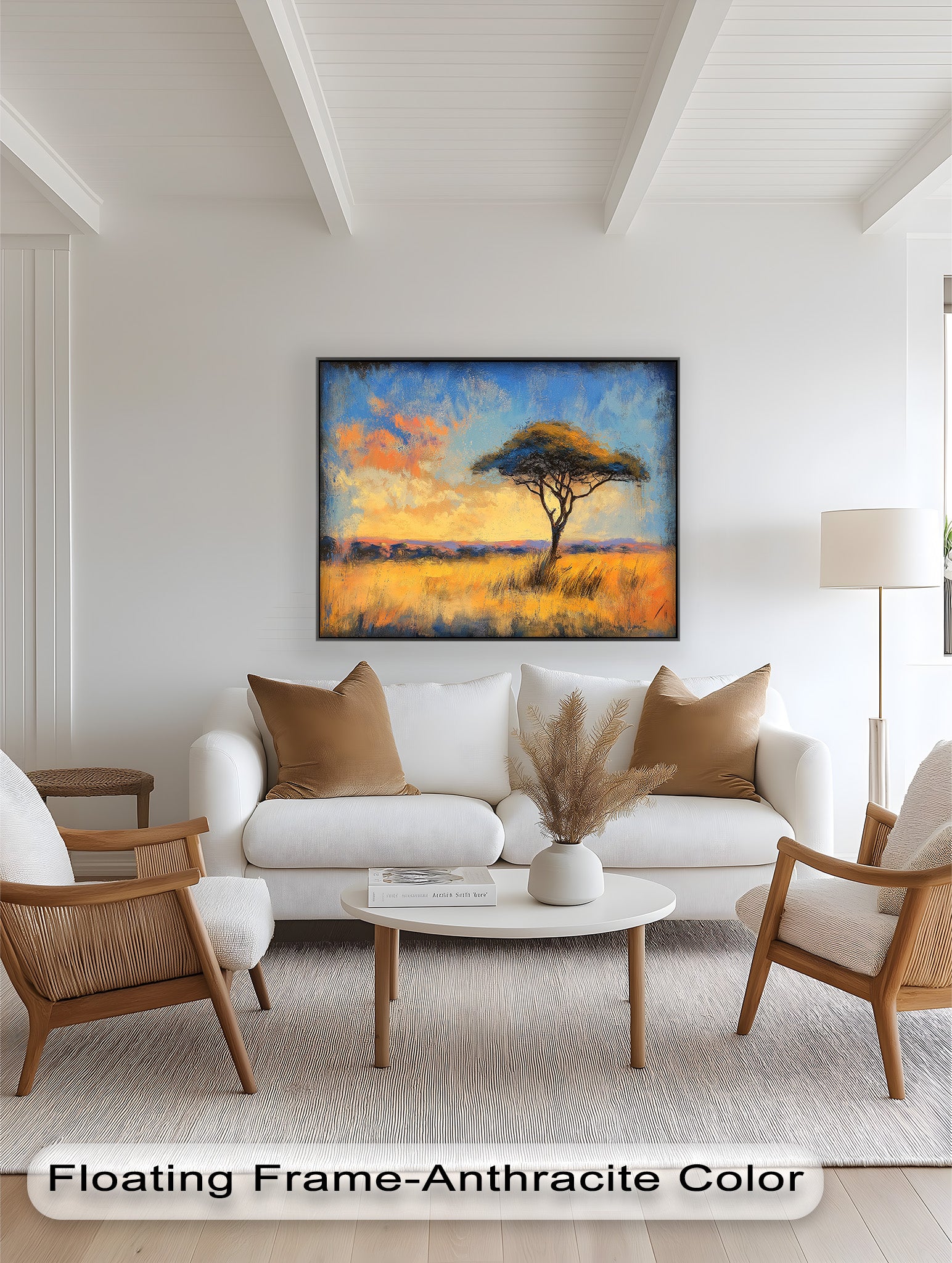 African Savannah Tree Wall Art - Handmade Landscape Oil Painting for Living Room & Bedroom Decor