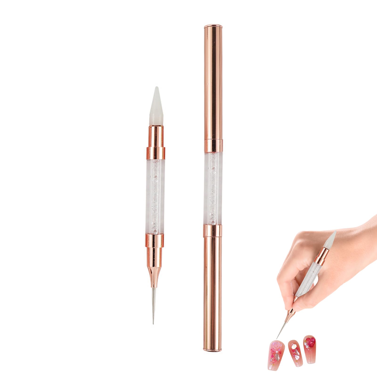Dual-Ended Nail Art Dotting Pen & Rhinestone Picker Tool - Professional Nail Design for Gems, Stones, Crystals - Salon & Home Use (White Head) - Perfect for Nail Art, Manicures, and DIY Nail Designs