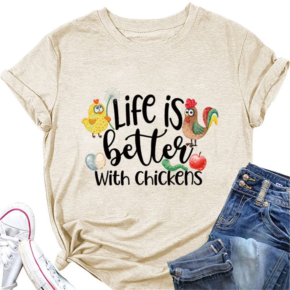 Women's Short Sleeve Chicken Graphic T-Shirt - Cute Farm Animal Tee for Summer | Country Life & Poultry Lover Apparel | Perfect for Farmers Market, Backyard Chicken Keeping, Casual Wear & Outdoor Activities