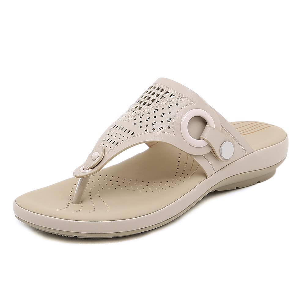 Vimisaoi Women's Low Wedge Sandals - Summer Casual Open Toe T-Strap Adjustable Slip On Flip Flops - Comfortable Flat Sandals for Beach, Vacation & Everyday Wear