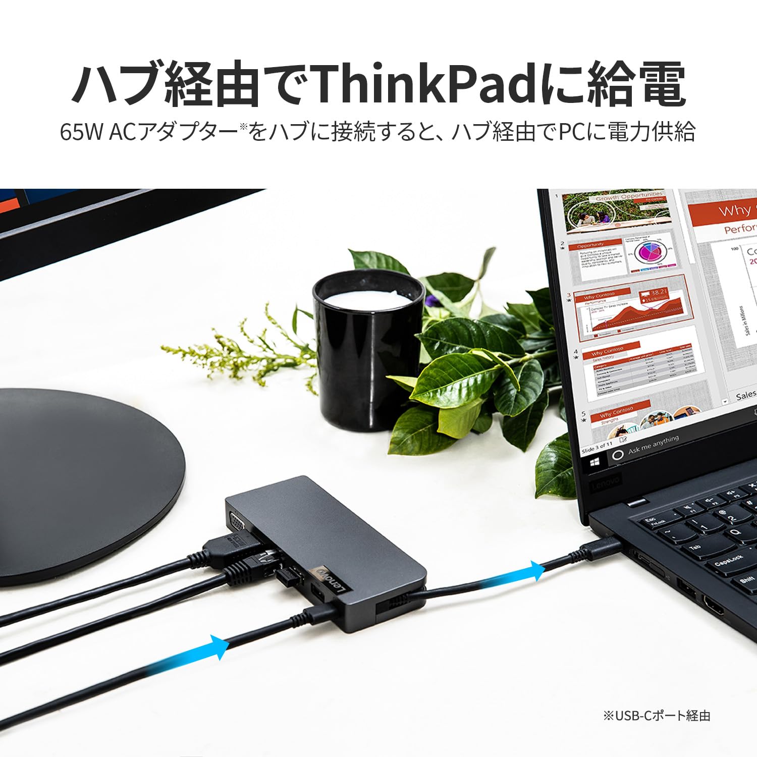 Lenovo USB-C Travel Hub with 4-in-1 Ports - HDMI, USB 3.0, USB-C, SD Card Reader - Compact Adapter for MacBook, Dell XPS, Surface Pro - Perfect for Business Travel, Home Office & Coffee Shop Work