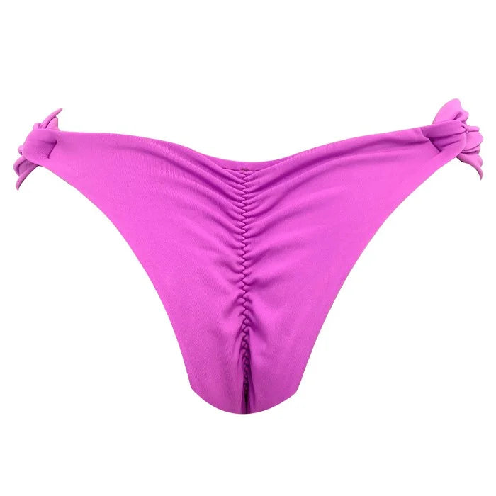**Pink Magenta Brazilian Side Scrunch Bikini Bottom - High Waisted Swimwear for Women, Beach & Pool Party, Summer Vacation**