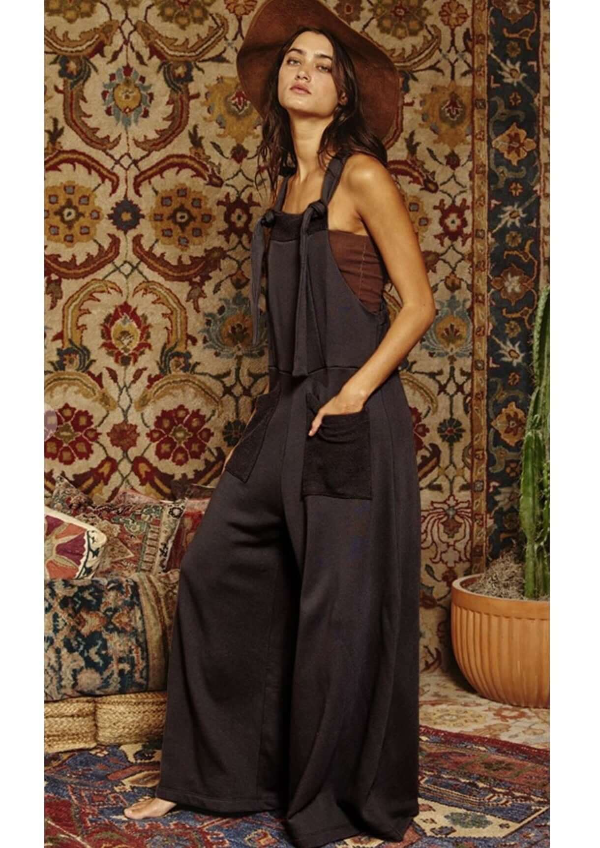 French Terry Slouchy Overall Jumpsuit for Women - Comfortable & Stylish Lounge Wear - Made in USA - Perfect for Casual Outings, Coffee Dates & Relaxing at Home