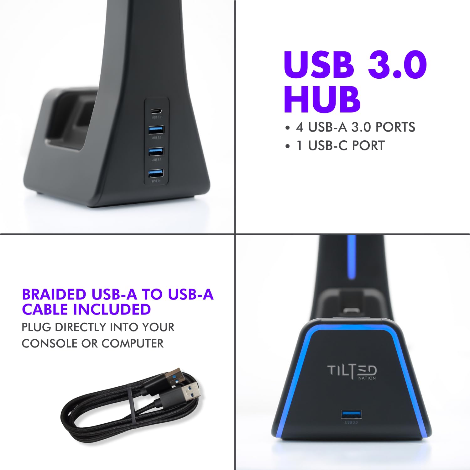 Tilted Nation 3-in-1 Gaming Headset Stand & Controller Charging Station for PS5, Xbox Series X - Magnetic Charger Dock with Headphone Holder & Game Controller Stand for Desk - Perfect for Gaming Setup & Accessories Organization