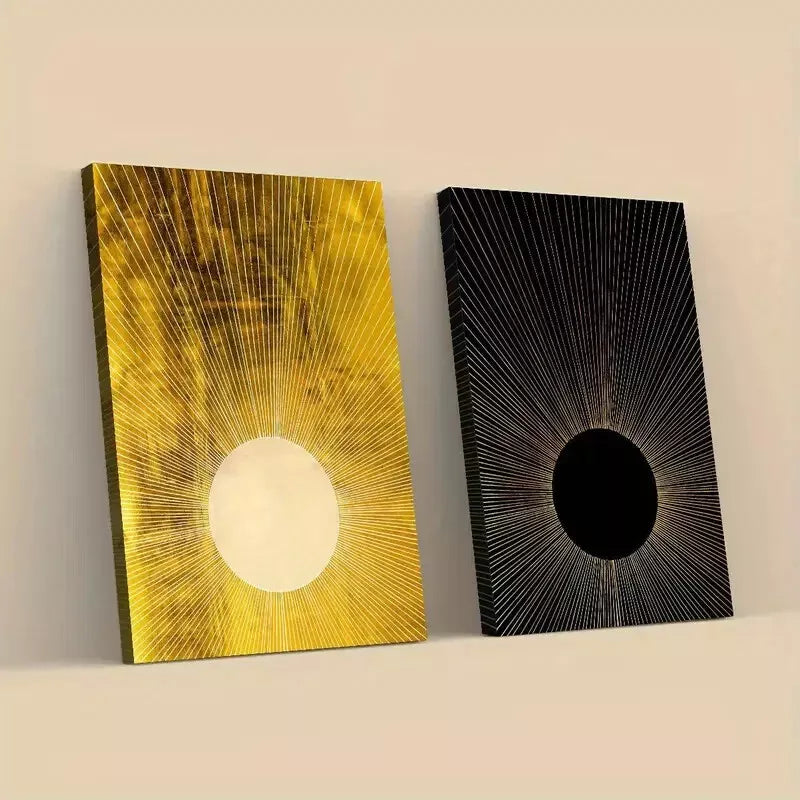 Abstract Sun & Moon Framed Wall Art Set - 2 Piece 50x75cm Canvas Prints - Premium Quality Australian Made - Ready to Hang - Perfect for Living Room, Bedroom & Office Decor