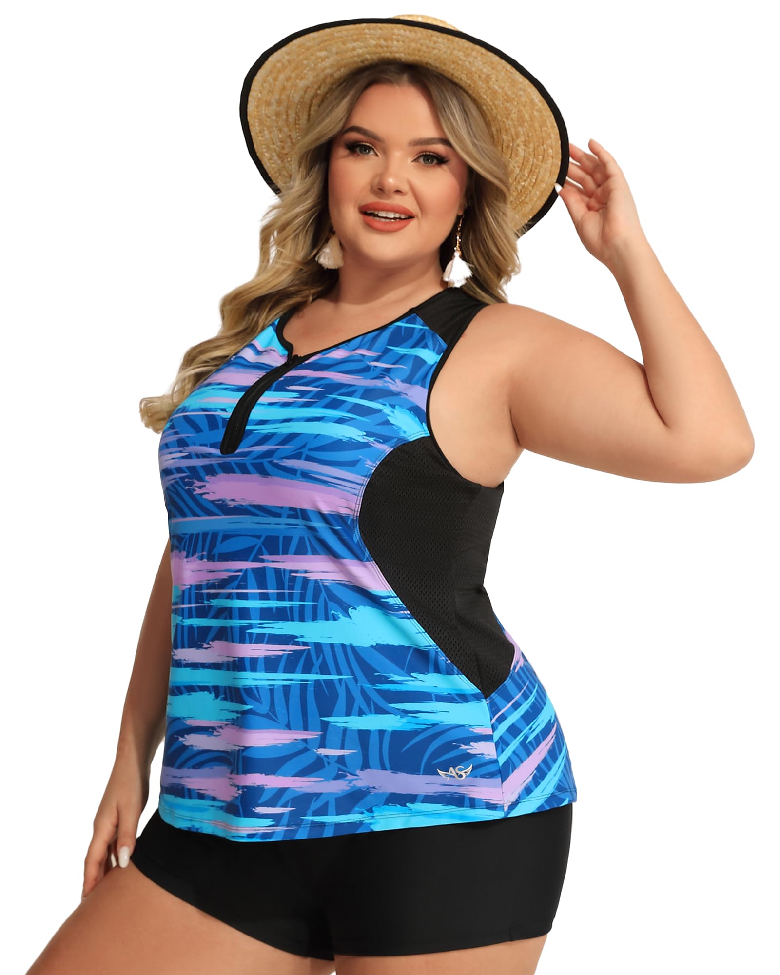 Plus Size Tankini Swimsuits for Women - Tummy Control Zippered Swimwear Top | Angel Season | Perfect for Beach, Pool & Summer Vacations