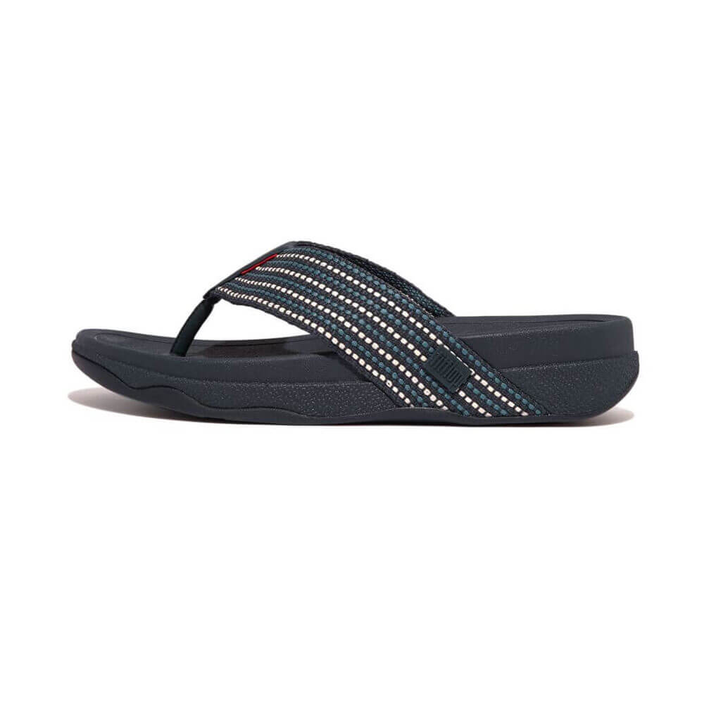 FitFlop Men's Surfer Weave Stripe Sandals - Comfortable Slide Sandals for Men, Breathable & Supportive - Midnight Navy Mix - Perfect for Beach, Pool, and Summer Outdoor Activities