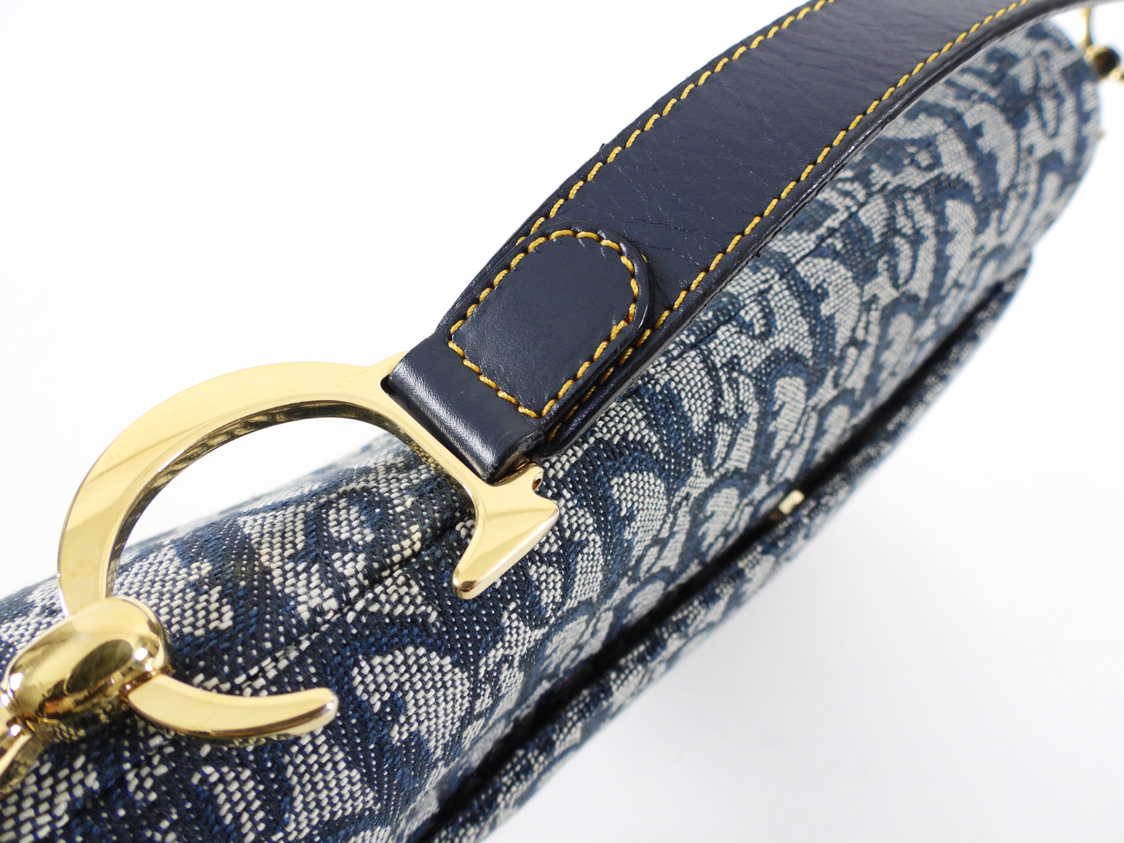 Vintage Christian Dior Saddle Bag in Blue Oblique with Gold Hardware - Perfect for Everyday Use, Parties & Fashion Events