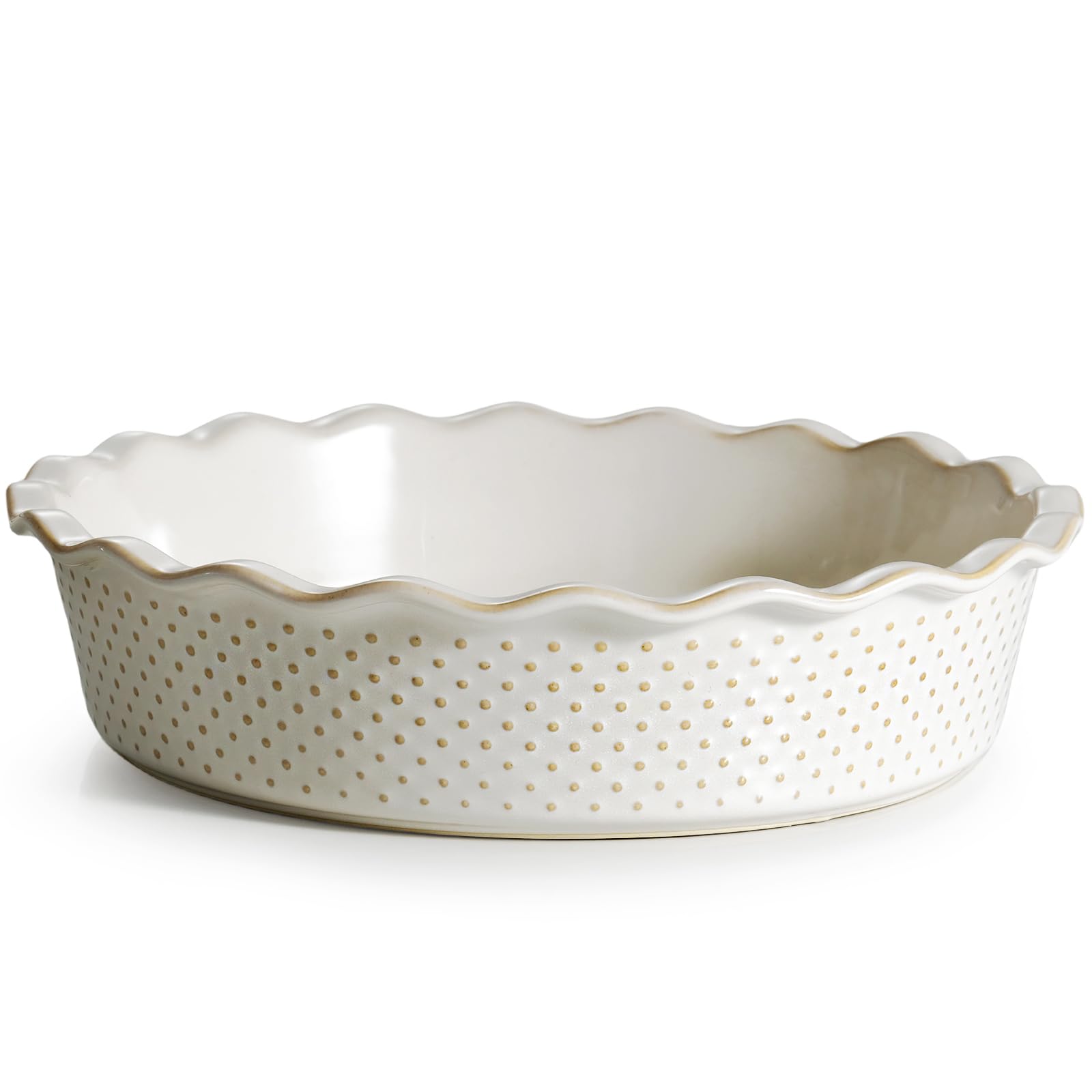 Getstar 9.5 Inch Ceramic Pie Pan - Non-Stick Deep Dish Pie Plate for Baking Apple, Pumpkin & Quiche - Oven & Dishwasher Safe Farmhouse Style Pie Dish - Perfect for Thanksgiving, Christmas & Family Gatherings