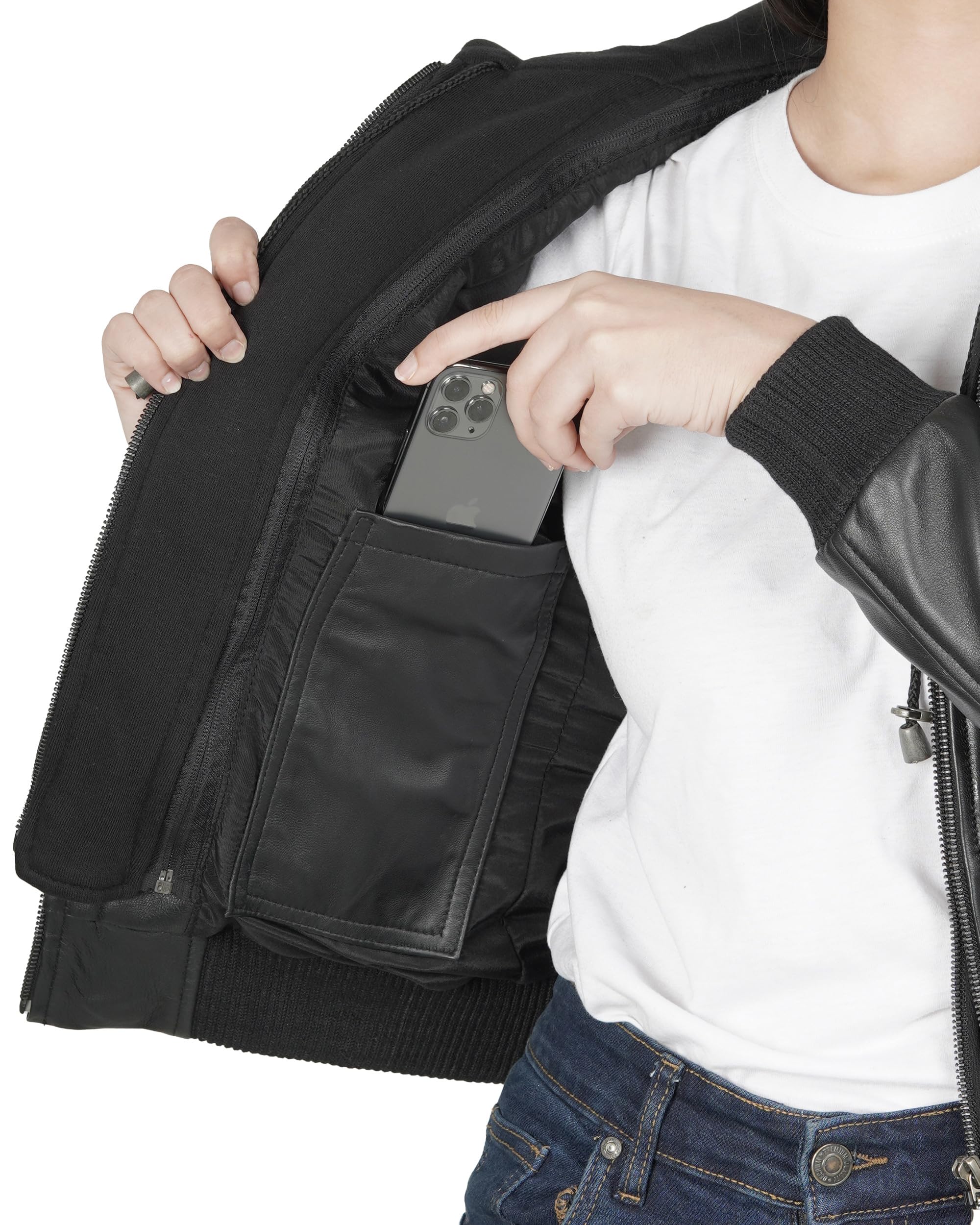 Decrum Genuine Leather Jacket for Women - Detachable Hood Bomber Jacket | Fall & Winter Fashion Outerwear | Perfect for Casual Outings, Date Nights & Cold Weather Protection