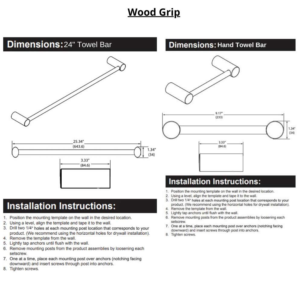 Premium 4-Piece Bathroom Hardware Set - Brushed Nickel Wood Grip Collection with 24