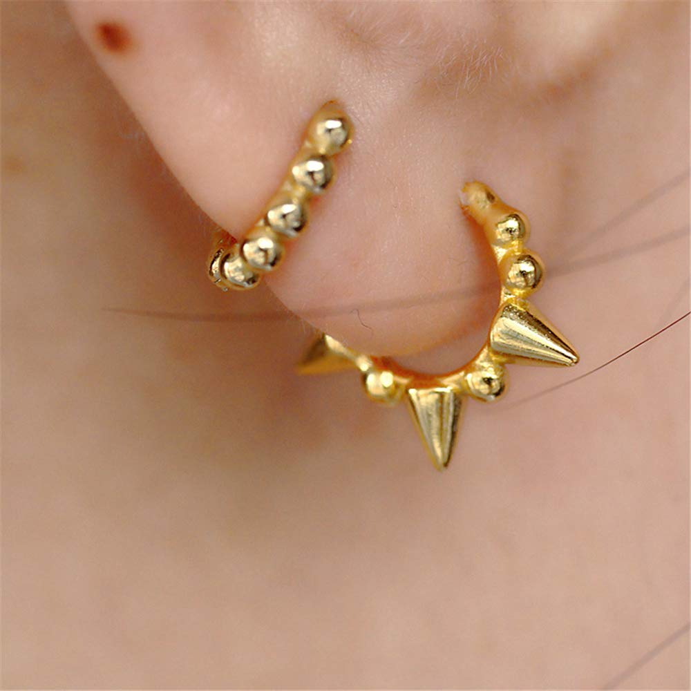 Punk Ball Bead Spikes Stud Small Hoop Earrings for Women & Teen Girls - 925 Sterling Silver Mini Dot Charms Huggie Hoops - Cuff Cartilage Stud Tragus Helix Wrap Earrings - Rock Fashion Jewelry for Parties, Concerts & Daily Wear