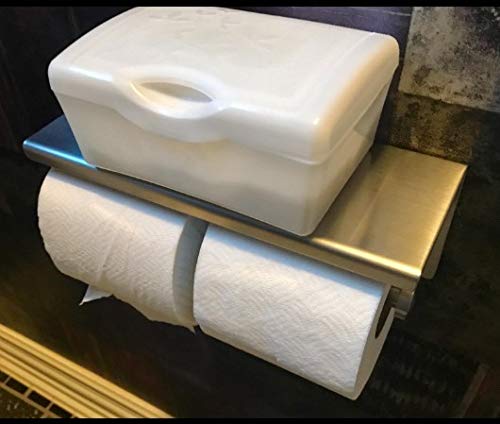 Wall Mounted Bathroom Toilet Paper Holder with Shelf - Sturdy Stainless Steel TP Roll Dispenser for Bath, Powder Room & RV - TP002