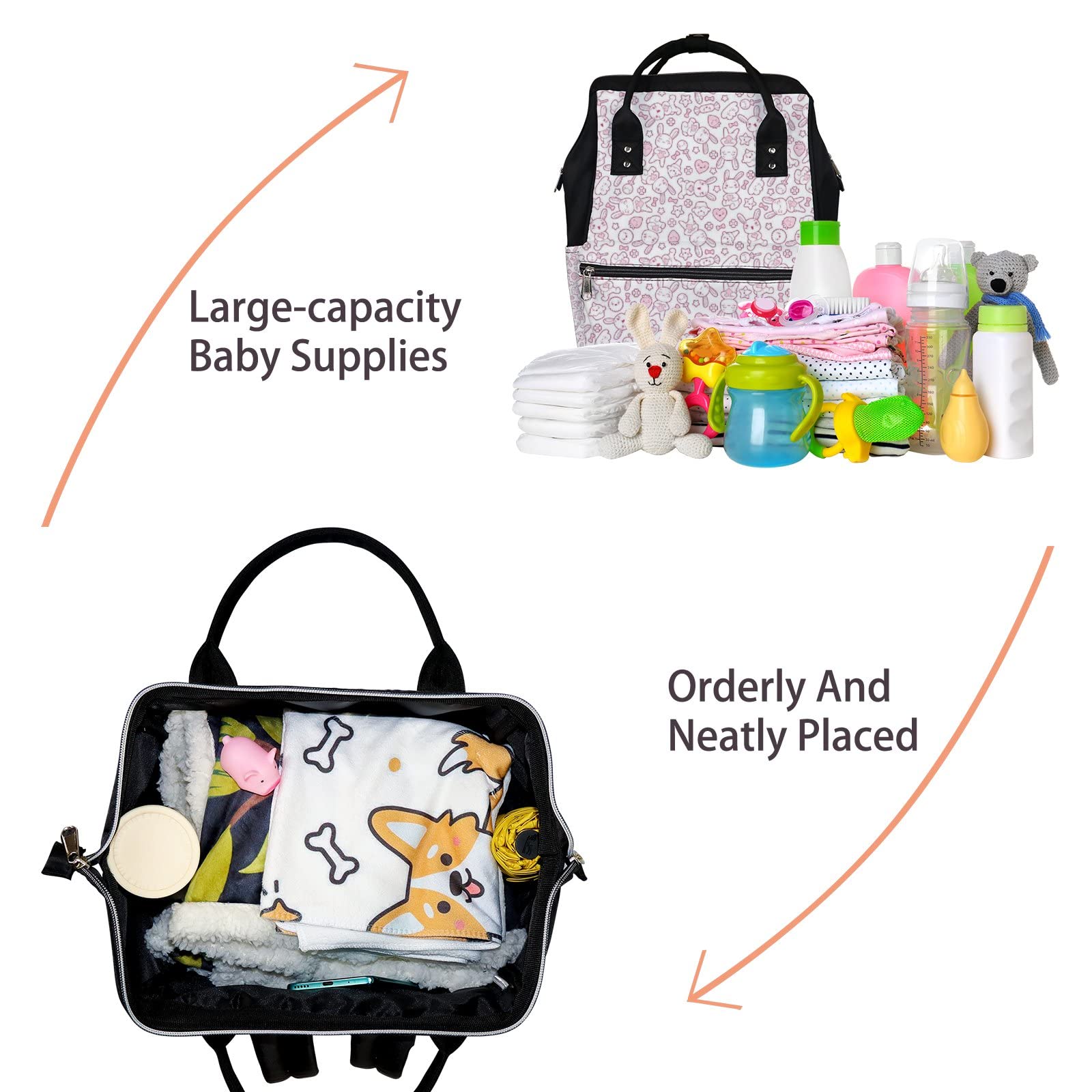 Waterproof Kawaii Rabbit Diaper Backpack - Pink & White Baby Changing Bag with Large Capacity, Travel Laptop Backpack for Women & Men | Durable, Stylish for Parenting, Daycare & Family Outings