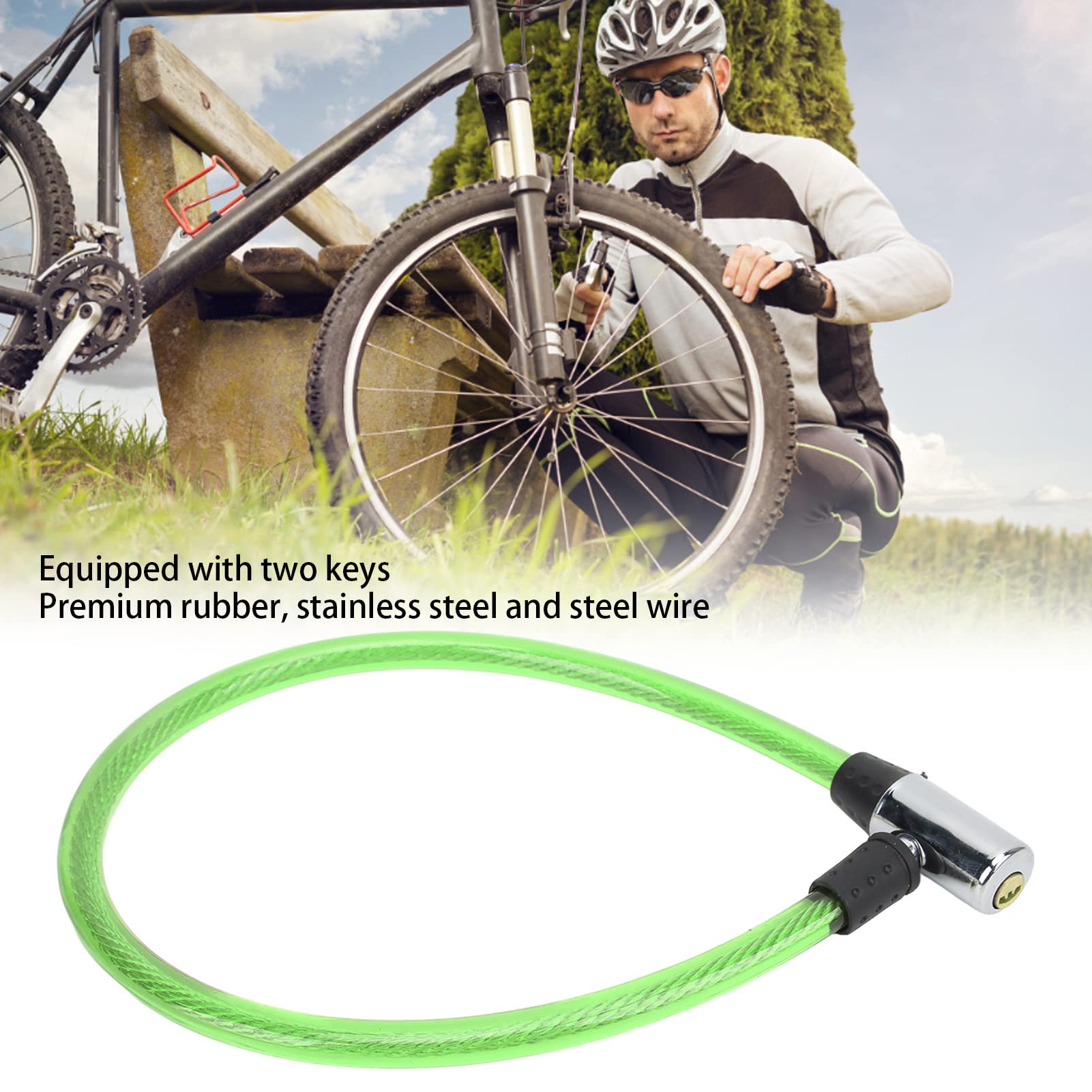 Steel Bike Lock Cable - Portable Bicycle & Motorcycle Lock for Outdoor Security (Green)