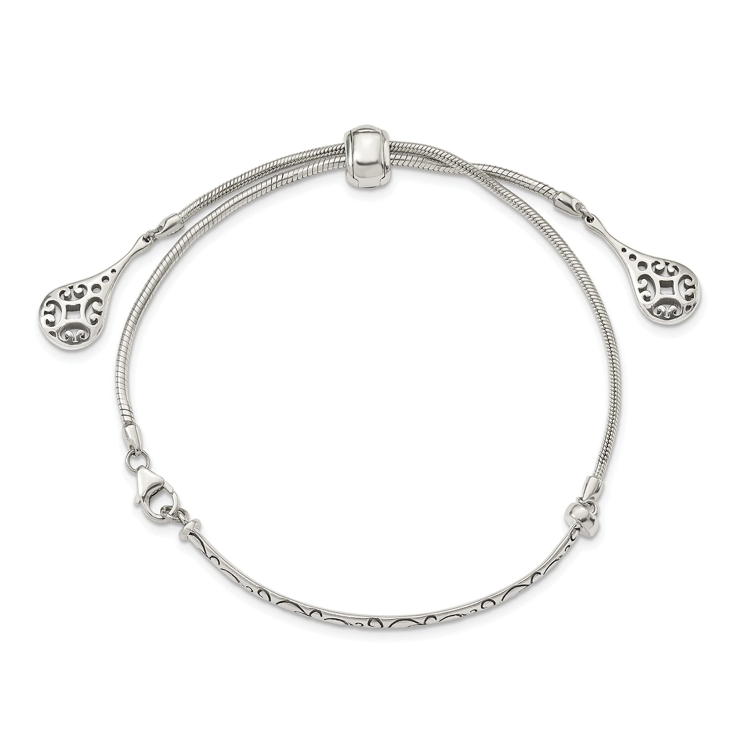 Antiqued Sterling Silver Filigree Adjustable Drop Bracelet for Women - Elegant Jewelry for Parties, Weddings & Everyday Wear