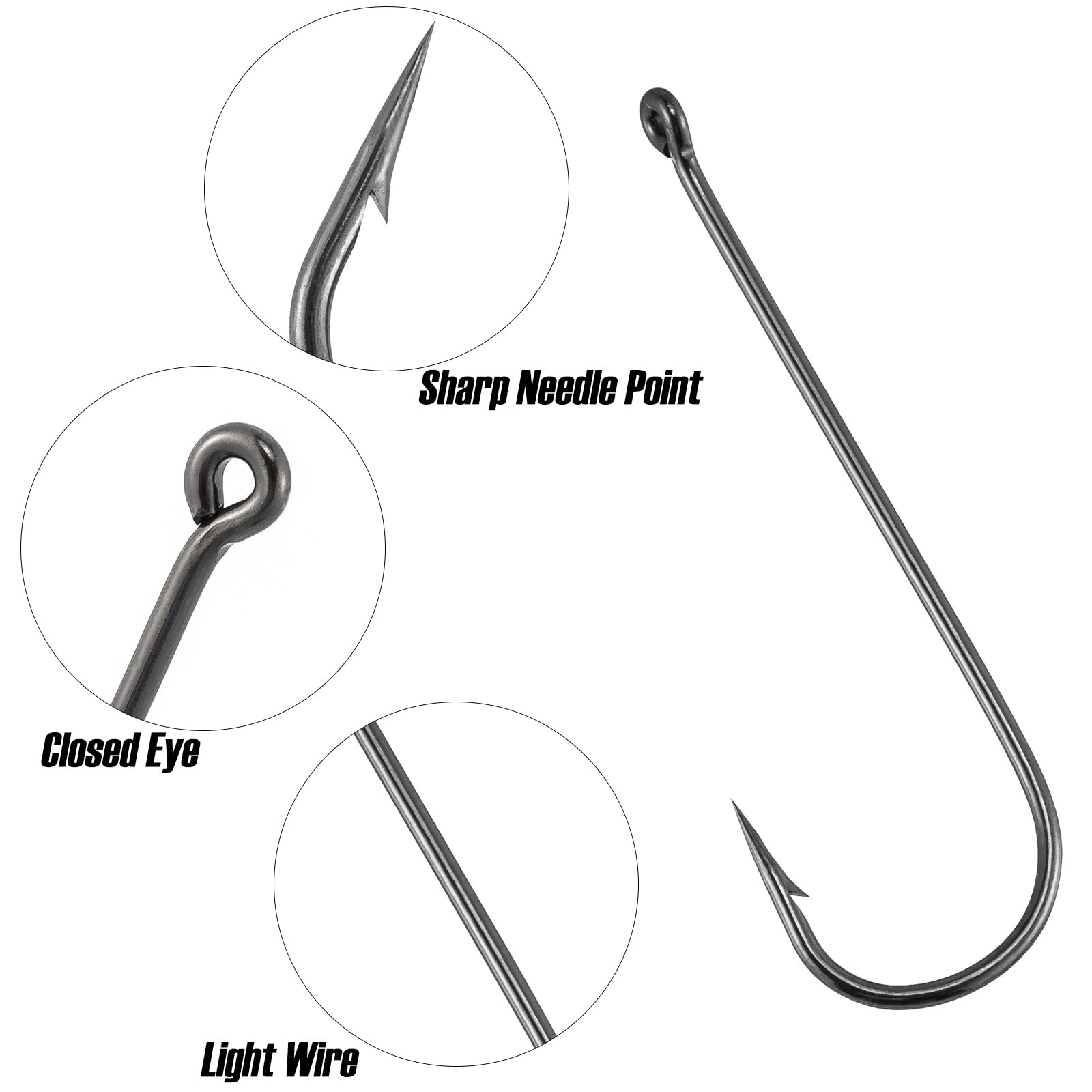 Dr.Fish 100 Pack Aberdeen Fishing Hooks - Freshwater Straight Shank Light Wire Worm Hooks for Bass, Crappie, Bream, Bluegill & Panfish - Ideal for Shore Fishing, Kayak Angling & Ice Fishing