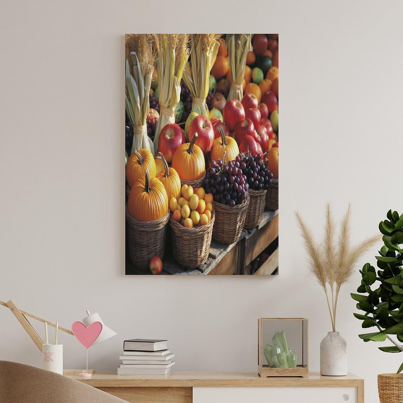 HighonHi Thanksgiving Cornucopia Canvas Wall Art - 24x36 Inch Autumn Harvest Print, Ready to Hang Kitchen & Bedroom Decor - Perfect for Fall Home Decoration & Holiday Gift Giving