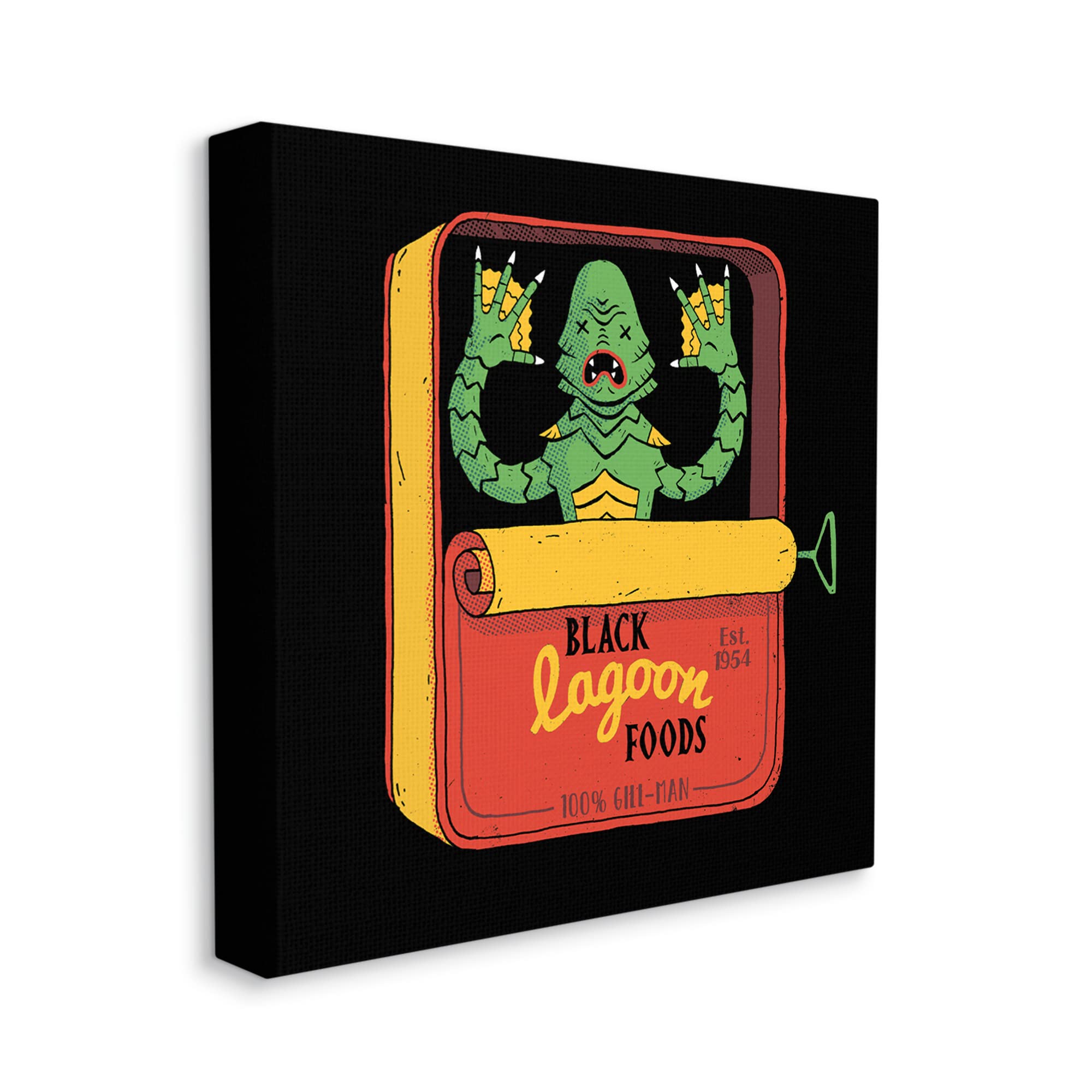 Stupell Industries Black Lagoon Creature Novelty Tuna Can Art Print - Designed by Michael Buxton - Perfect for Home Decor, Office Wall Art & Unique Gift Ideas