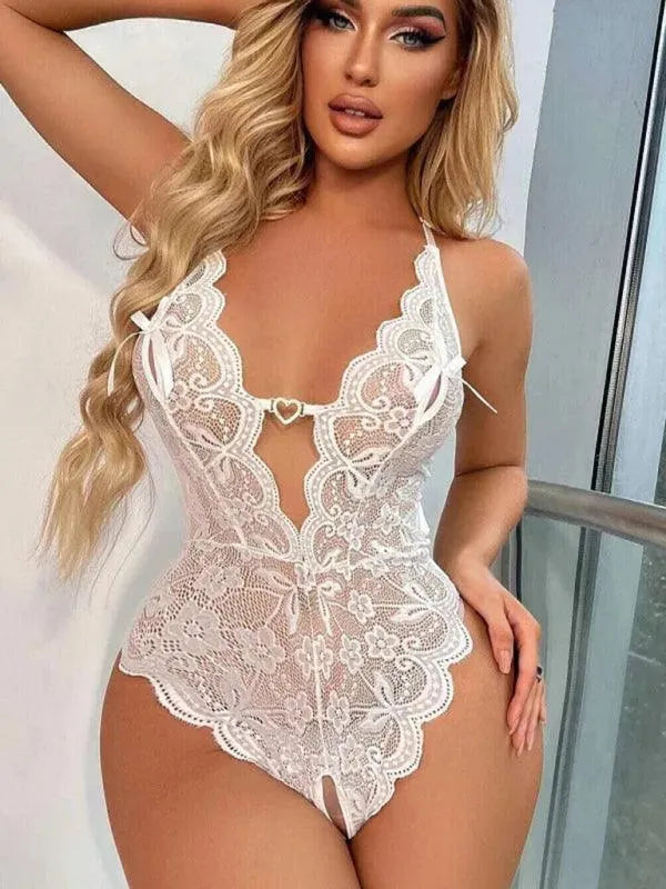 Sexy Lace Crotchless Bodystocking for Women - Seductive Lingerie for Romantic Nights & Boudoir Photography