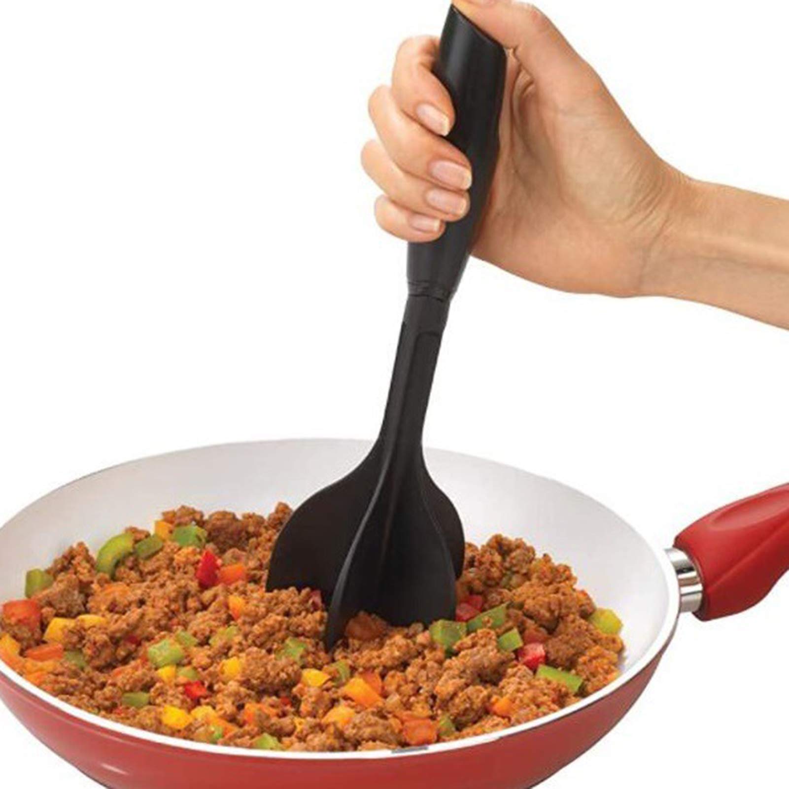 Premium Hamburger Meat Chopper - Heavy Duty Kitchen Tool for Ground Beef, Turkey & Meat Mashing - Ergonomic Handheld Chopper for Fast Food Prep - Perfect for Burgers, Tacos & Meatloaf (Black)