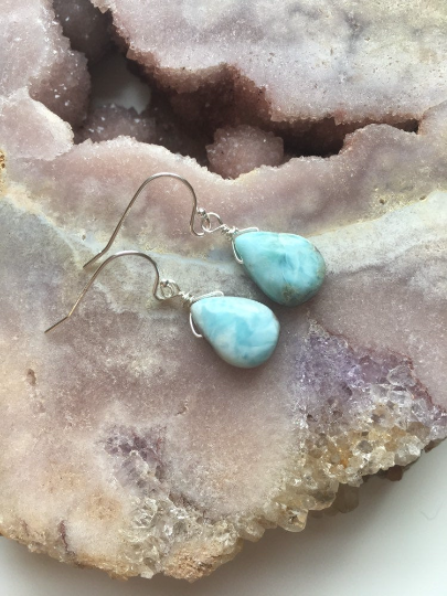 Dainty Larimar Earrings - Sterling Silver or Gold Plated - Handmade Drop Style Jewelry - Perfect Gift for Women, Birthday, Anniversary - Boho & Beach Wear Accessories