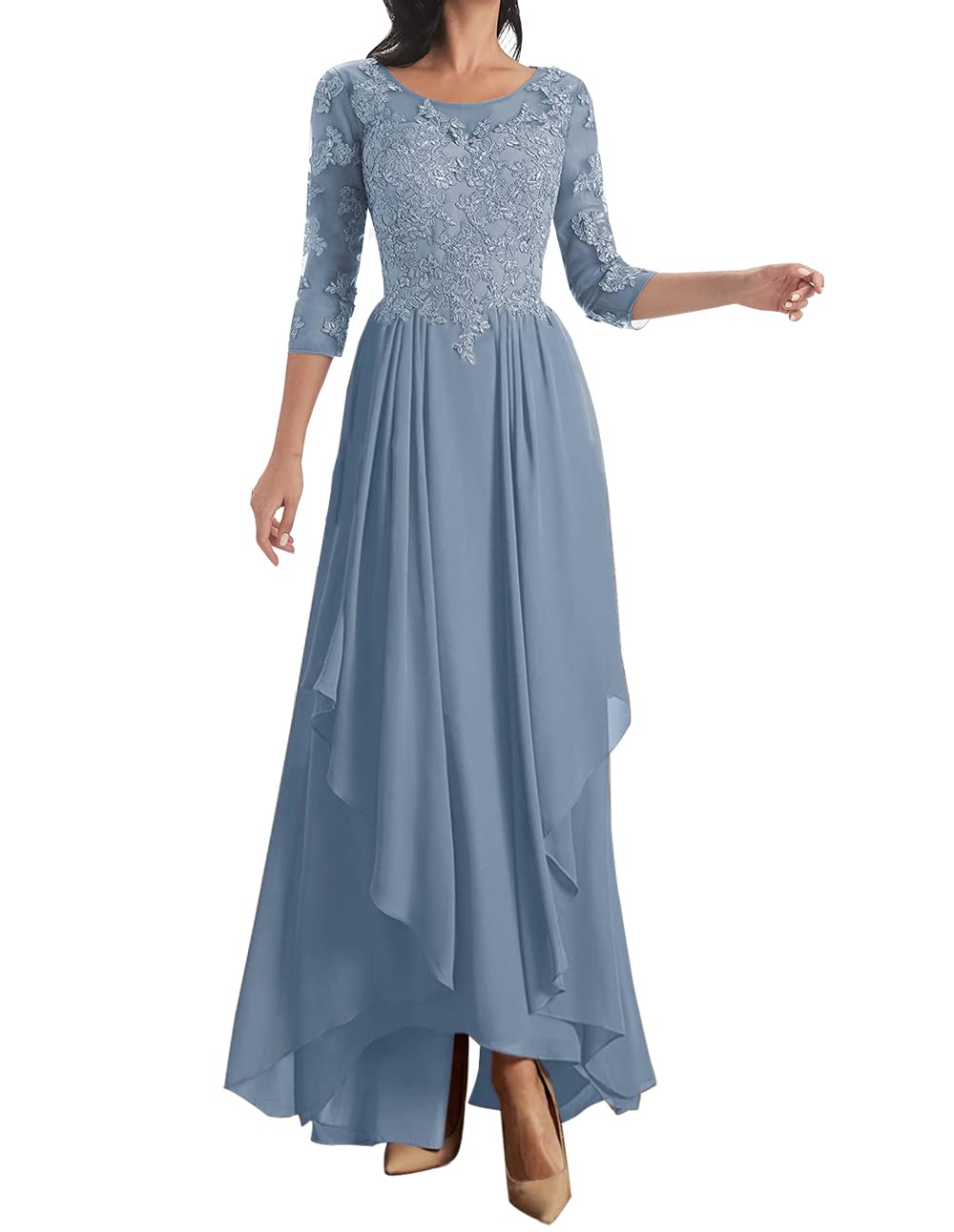 Elegant Long Sleeve Chiffon Evening Gown with Lace - Mother of The Bride Dresses for Wedding Guest & Formal Occasions - Perfect for Weddings, Galas, and Special Events