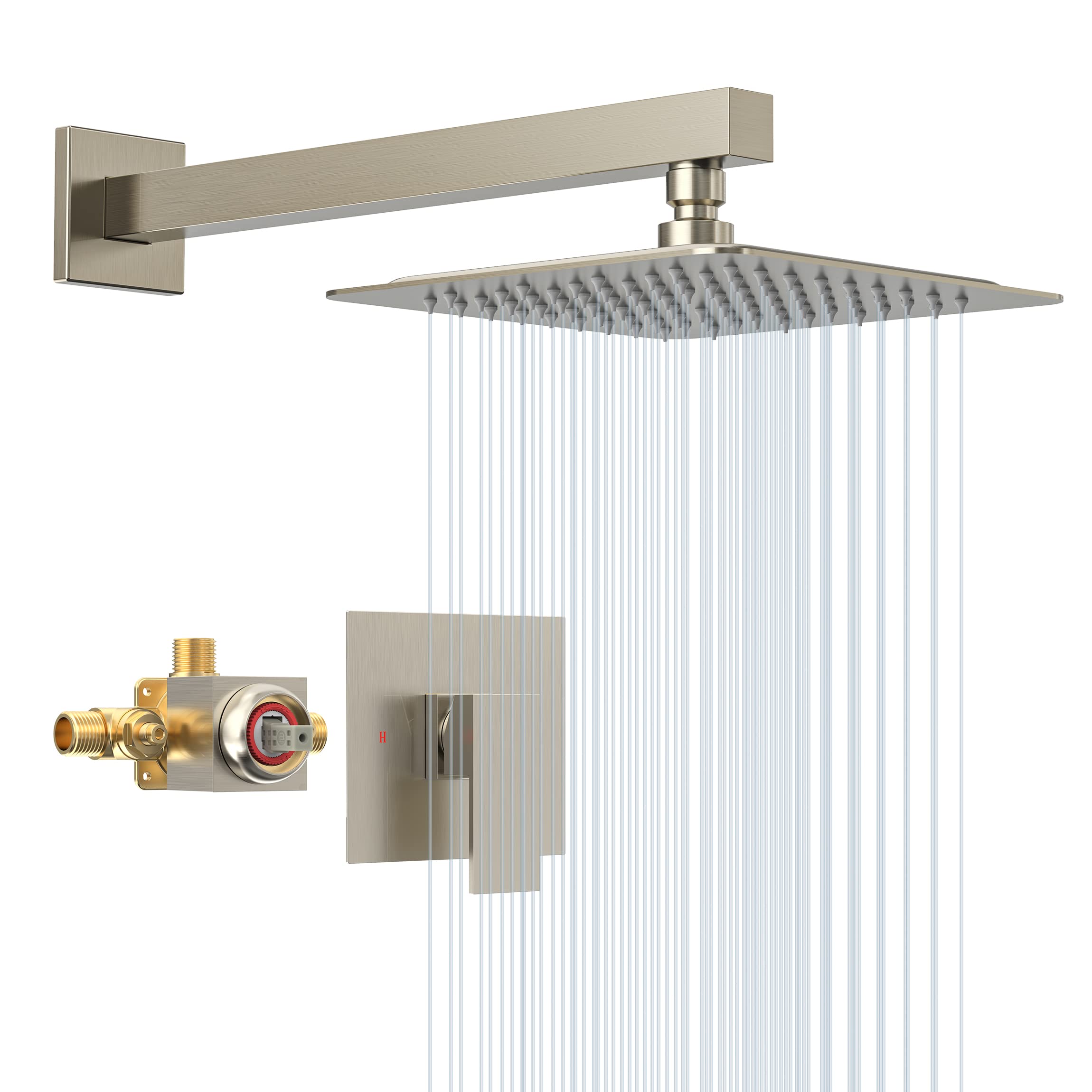 SunCleanse 8 Inch Square Shower Faucet Set with Valve - Brushed Nickel Single Handle Shower Trim Kit with Extra Long Shower Arm - Perfect for Modern Bathroom Renovations & Spa-Like Shower Experience