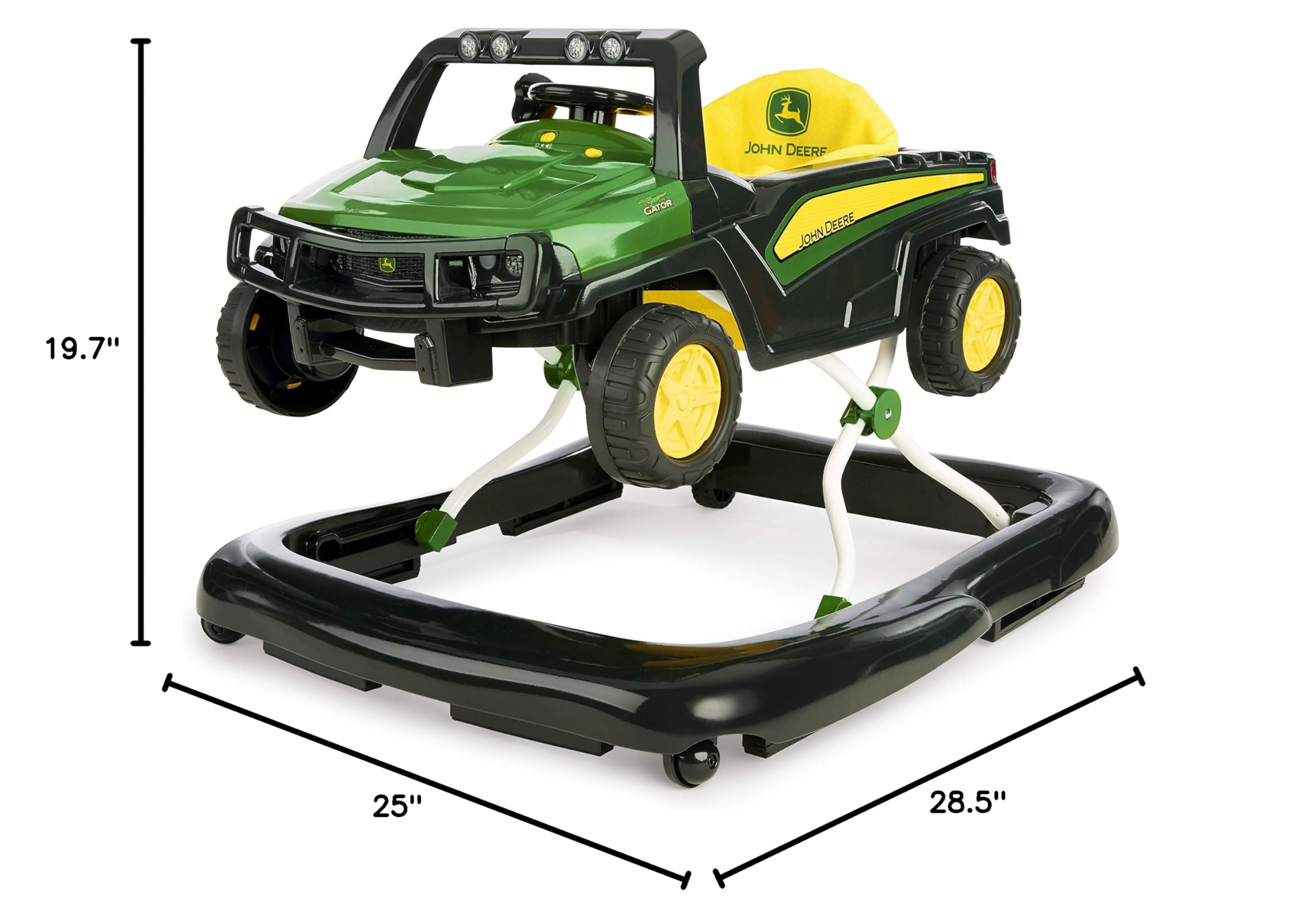 Bright Starts John Deere 4-in-1 Gator Green Baby Activity Center & Push Walker with Removable Interactive Steering Wheel Toy - Developmental Learning Toy for Infants 6 Months and Up - Perfect for Playtime, Early Walking Practice & Motor Skills Development