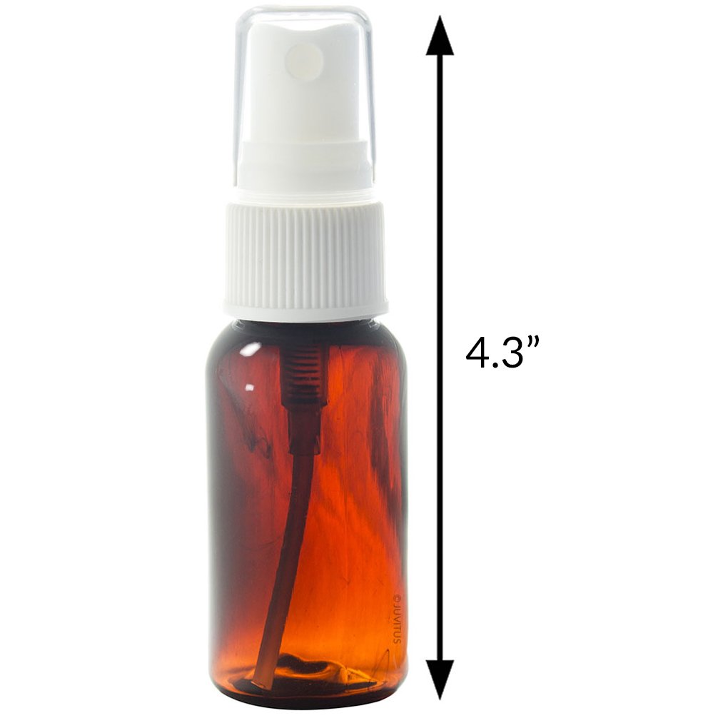 1 oz Amber Boston Round PET Bottles (BPA Free) with White Fine Mist Sprayer - 24 Pack with Labels - Perfect for Essential Oils, DIY Beauty Products & Travel-Sized Liquids