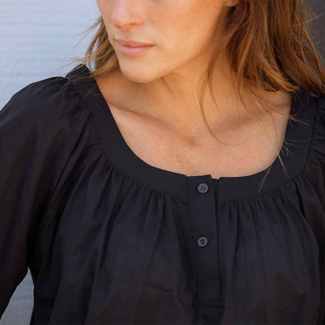 Women's Stylish Black Peasant Blouse - Perfect for Casual Outings, Boho Fashion & Layered Outfits