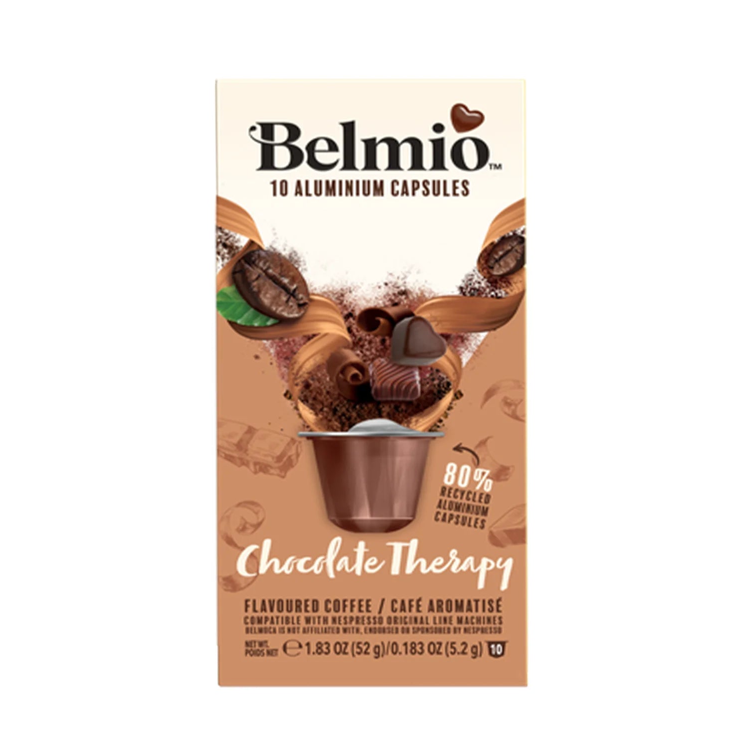 Belmio Chocolate Therapy Nespresso® Compatible Coffee Capsules - 10 Pack for Rich, Creamy Hot Chocolate at Home or Office