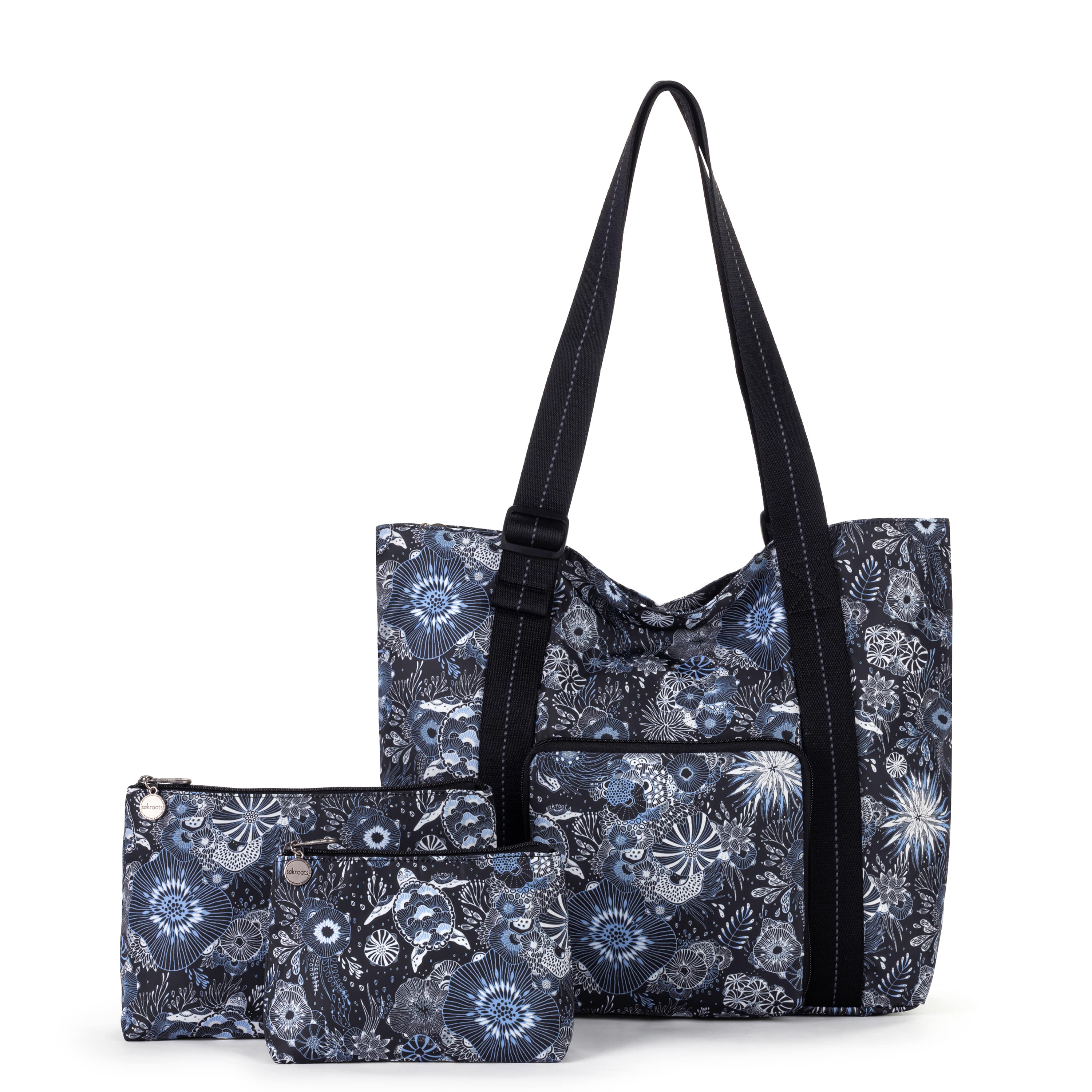 On The Go 21 Spinner Luggage Set - EcoTwill Fabric - Midnight Seascape Color - Perfect for Business Travel & Weekend Getaways