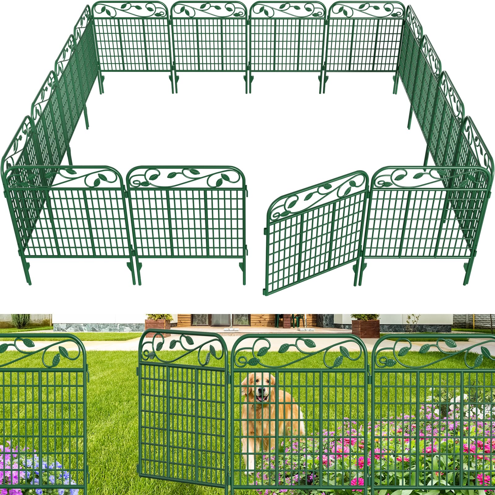 AMAGABELI GARDEN & HOME 4-Pack Decorative Metal Garden Fence Panels - 44 Inch Tall x 12 Ft Long Rustproof Wire Fencing for Yard, Pet Barrier & Outdoor Border | Perfect for Garden Protection, Landscape Edging & Backyard Decor