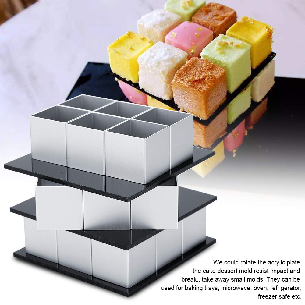 3D Metal Cube Cake Mold - Professional 3-Layer Rotating Mousse Dessert Baking Tool for Birthday Cakes, Wedding Desserts & Home Baking