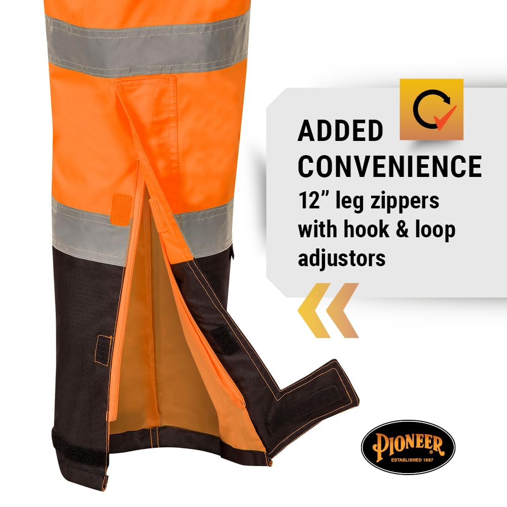 Pioneer High Visibility Ripstop Waterproof Bib Overalls for Men - Reflective Safety Work Rain Pants for Construction, Roadwork & Outdoor Jobs