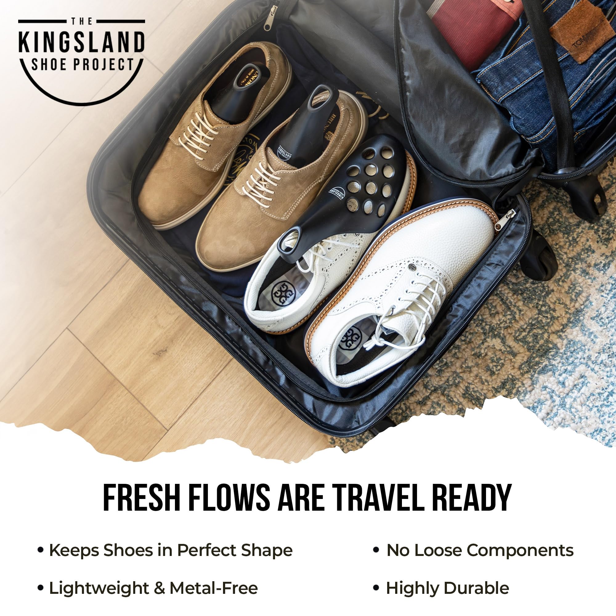 Premium Fresh Flow Shoe Trees for Sneakers & Dress Shoes - Men's Travel Shoe Care Accessories (Black) | Keep Shoes Fresh & Maintain Shape at Home, Office & Travel