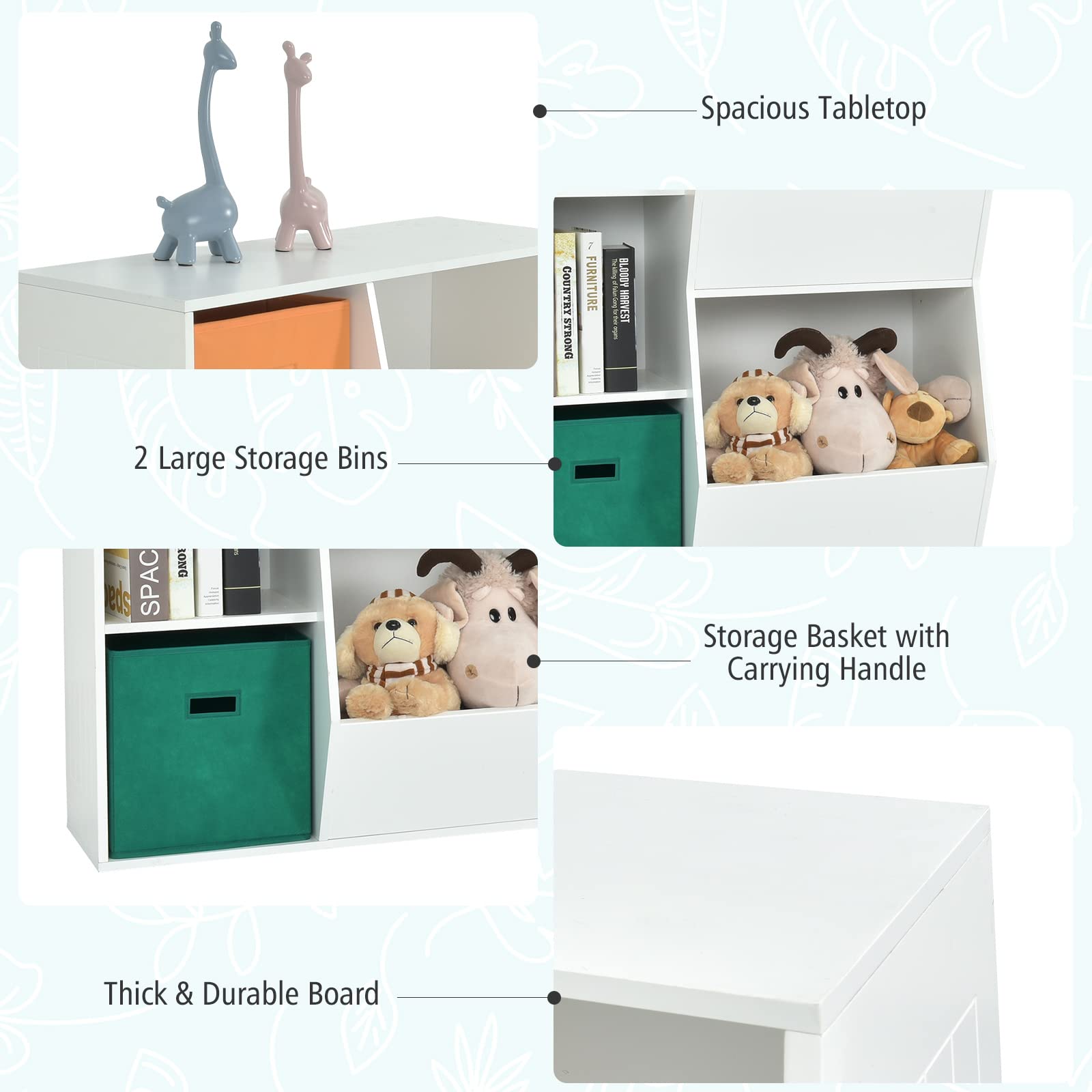 Costzon 5-Cubby Wooden Toy Storage Organizer with Bookcase & Bins - Kids Bookshelf & Toy Cabinet for Toddlers - Nursery, Playroom, Daycare & Living Room Storage Solution (White) - Perfect for Organizing Toys, Books & Kids' Essentials in Bedrooms & Classrooms
