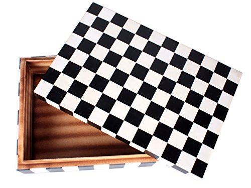 Handmade Black & White Bone Checkered Inlay Box - Chess Pattern Storage Organizer | Multipurpose Jewelry & Keepsake Box for Home Decor & Gift Giving