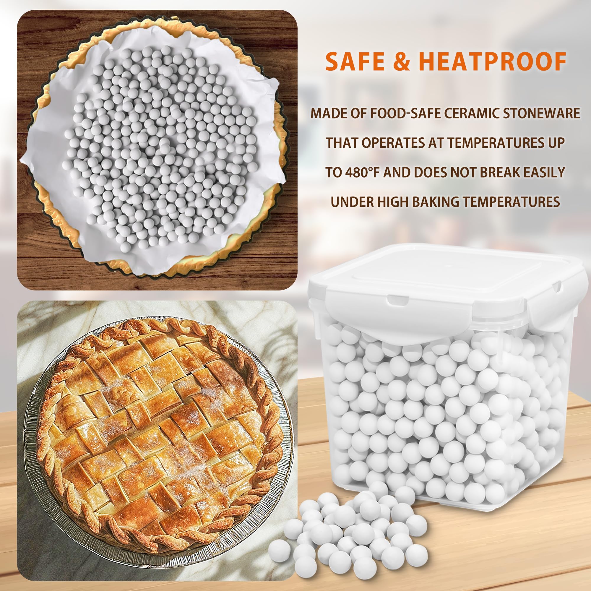 2.2 LB Ceramic Pie Weights for Blind Baking - Natural Stoneware Baking Beads with Storage Box | Perfect for Pie Crusts, Tarts & Quiches (Set of 200) | Prevent Shrinking & Bubbling During Baking
