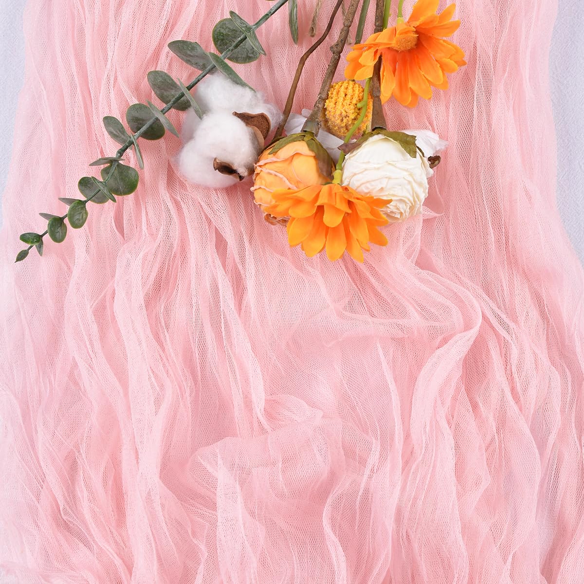 10ft Boho Cheesecloth Table Runner - Rustic Gauze Table Decor for Weddings, Baby Showers, Bridal Parties, Easter, Spring & Summer Home Decorations in Blushing Pink | Perfect for Farmhouse, Rustic & Boho-Themed Events