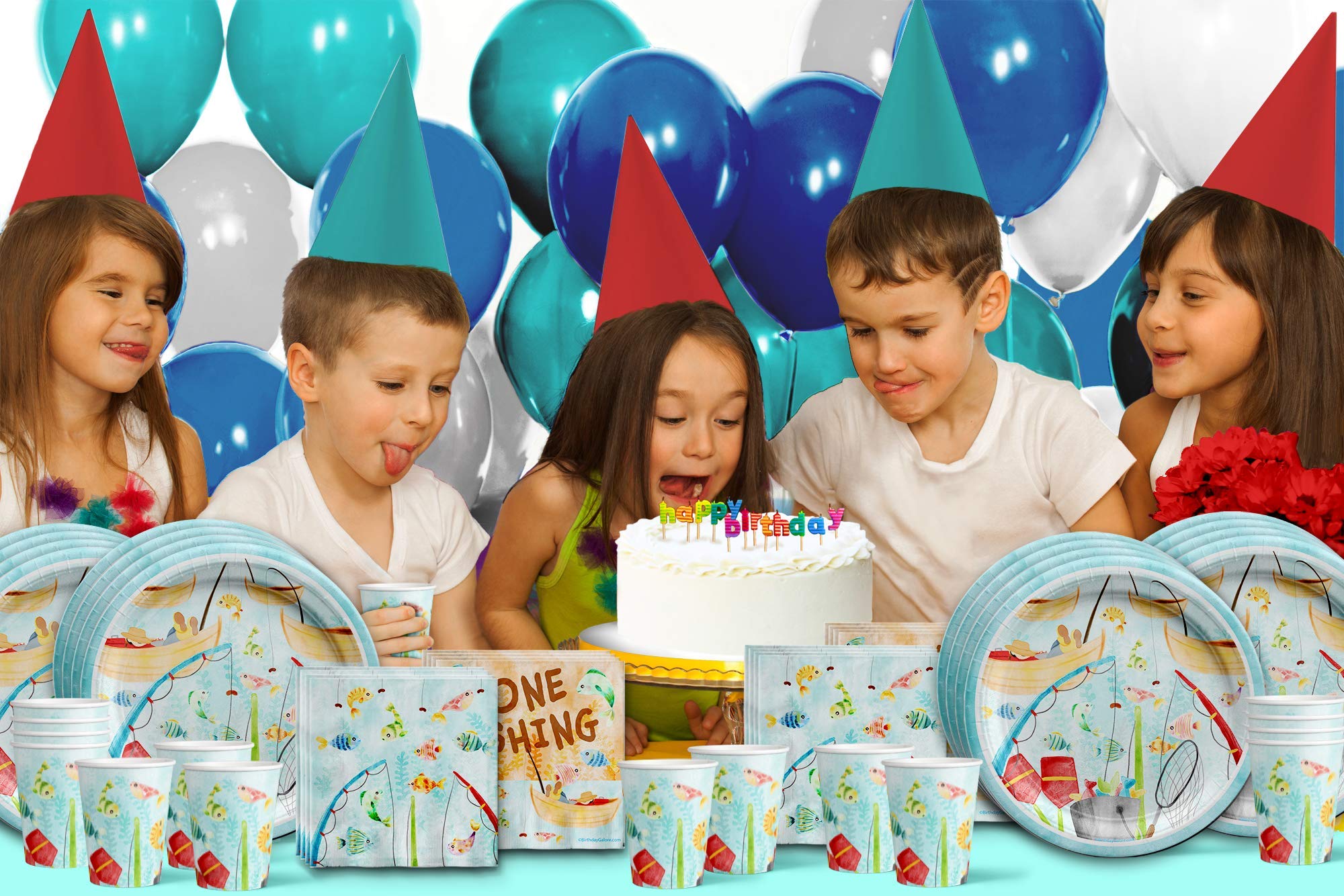 Little Fisherman Fishing Birthday Party Supplies Set - 16-Piece Tableware Kit with Plates, Napkins & Cups for Kids' Themed Parties & Outdoor Celebrations